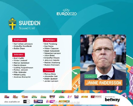 瑞典队欧洲杯26人球员大名单及赛程一览