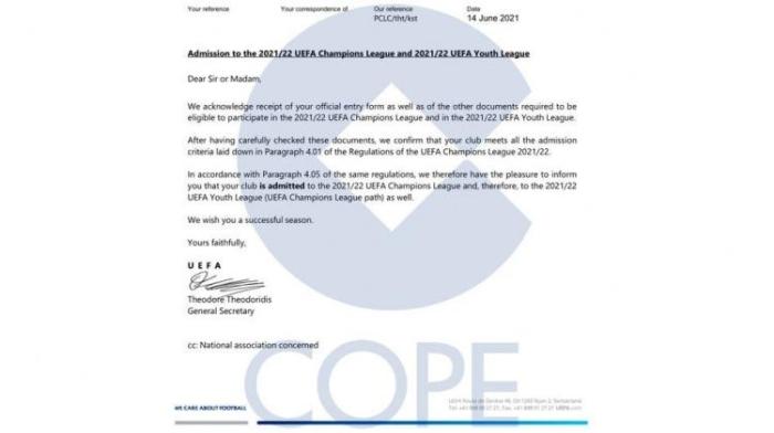 欧足联致皇萨文信件遭曝光: 三队都可参加欧冠