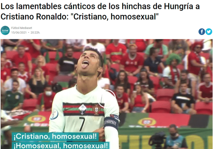 匈牙利球迷唱歌辱骂C罗同性恋, C罗用进球作回应