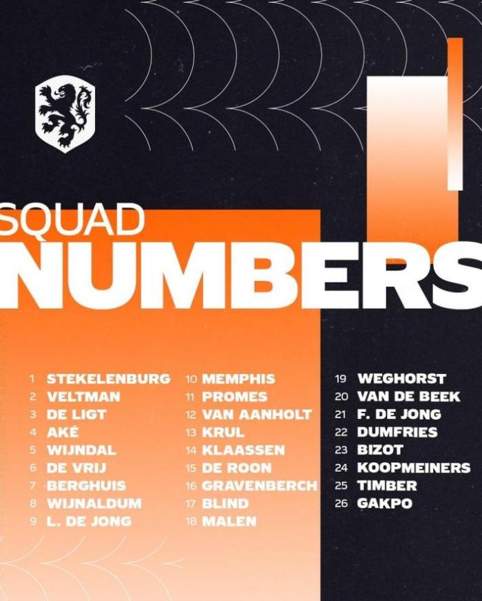 荷兰欧洲杯号码: 德容21号, 德佩10号