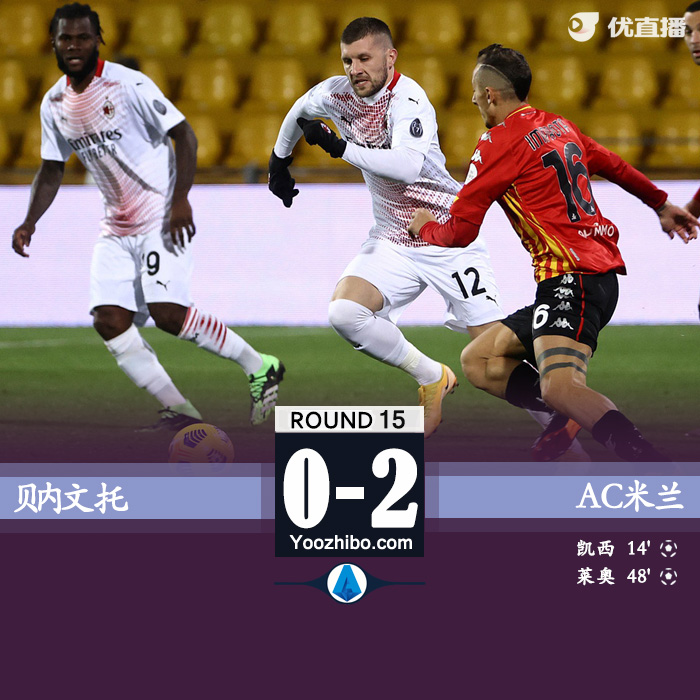 意甲简报：贝内文托0-2AC米兰 莱奥吊射建功托纳利染红