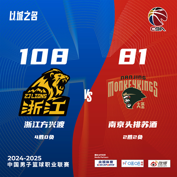 广厦108-81大胜同曦 奈特30+14 布朗31+8 林葳8中2