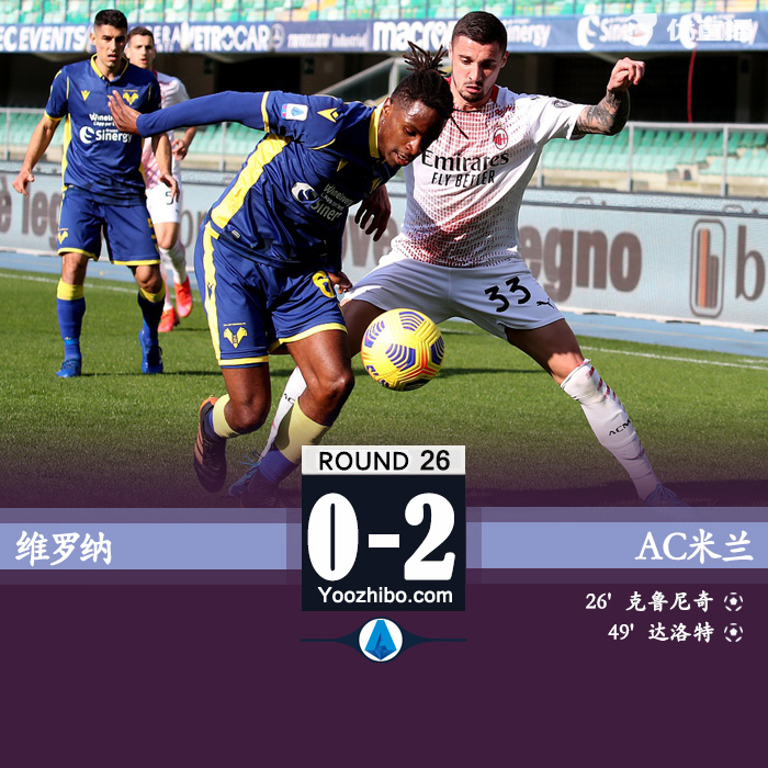 AC米兰2-0维罗纳 克鲁尼奇任意球破门达洛特建功