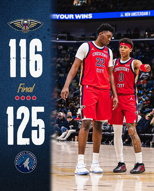 森林狼125-116力克鹈鹕取4连胜，爱德华兹11分 ，兰德尔28+9