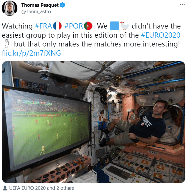 法国宇航员佩斯凯晒照, 太空上看葡法大战