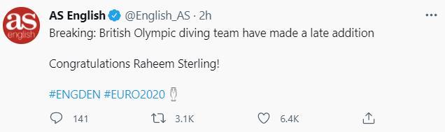 阿斯报指责斯特林假摔：祝贺他进入英国奥运跳水队