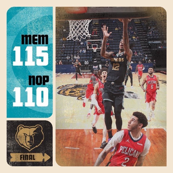 灰熊115-110险胜鹈鹕 瓦兰20+11+5帽 布鲁克斯23分 沃克18+6