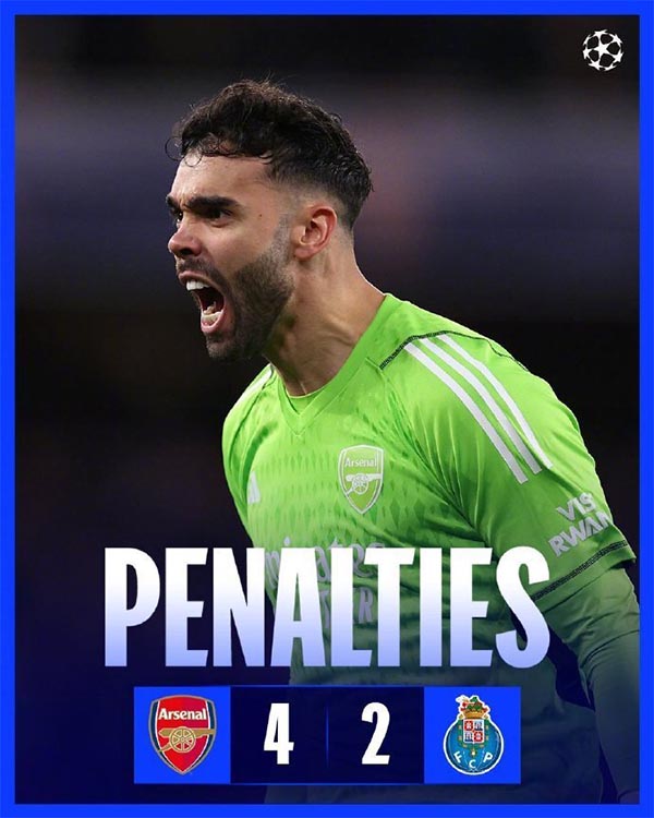 欧冠8强已确定6席：阿森纳点球大战翻盘波尔图！巴萨时隔4年回归