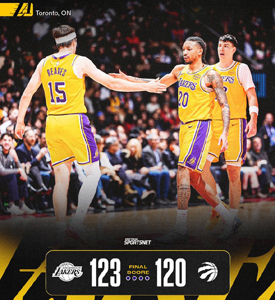 湖人123-120险胜猛龙，里夫斯44+10，八村三分绝杀，詹姆斯8+11