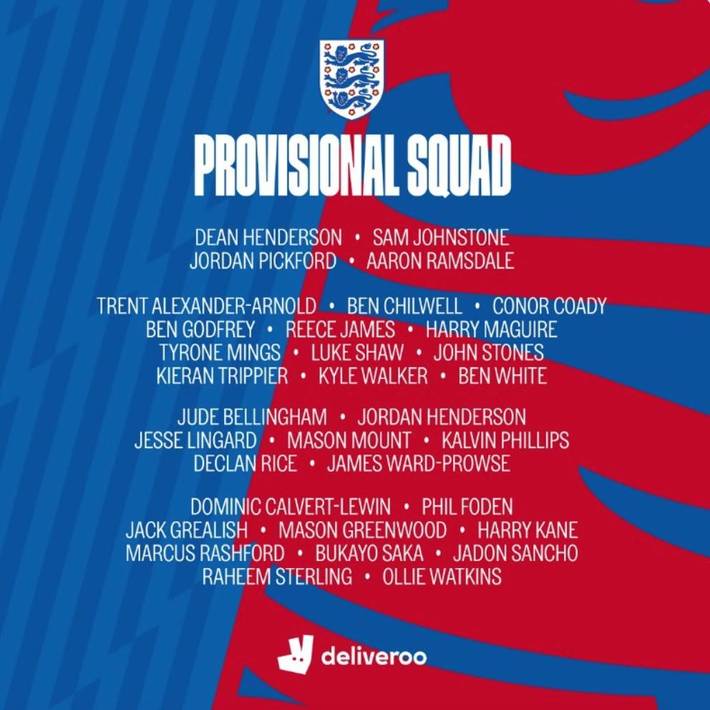 英格兰欧洲杯33人初选名单: 凯恩、林加德在列