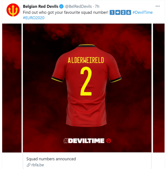 比利时号码: 丁丁7号, 卢卡库9号, 阿扎尔10号